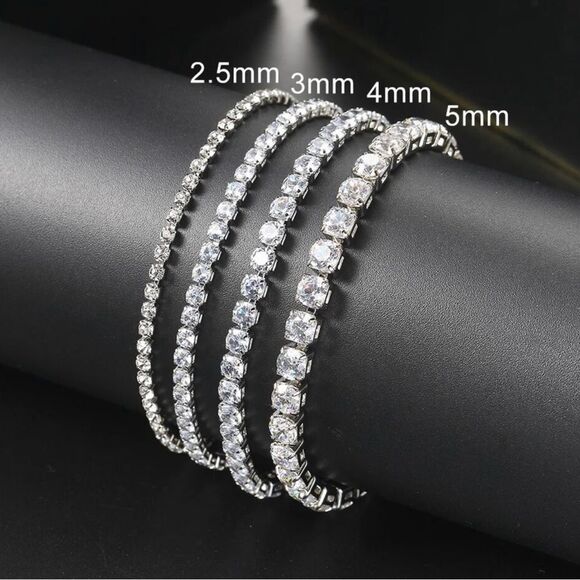 New Hip Hop Iced Out 3/5mm Crystal Tennis Bracelet for Men - Picture 2 of 4